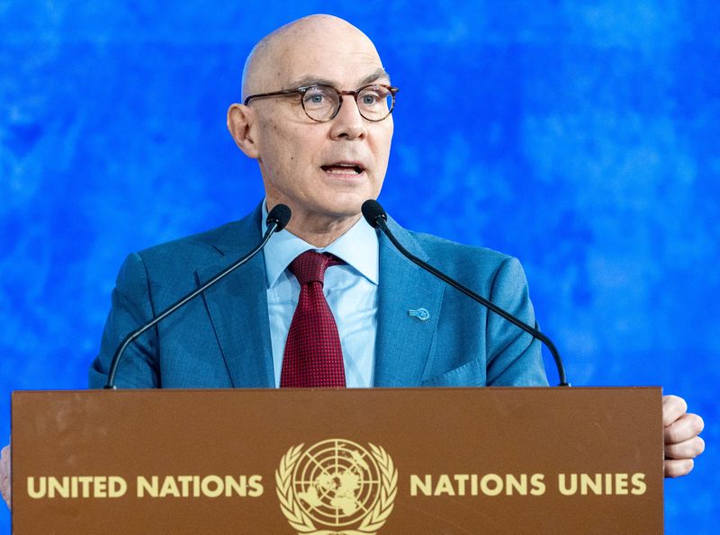 &copy; Reuters. مفوض الأمم المتحدة السامي لحقوق الإنسان فولكر تورك يتحدث في فعالية بمناسبة الإعلان العالمي لحقوق الإنسان في الأمم المتحدة بجنيف يوم 11 ديسم