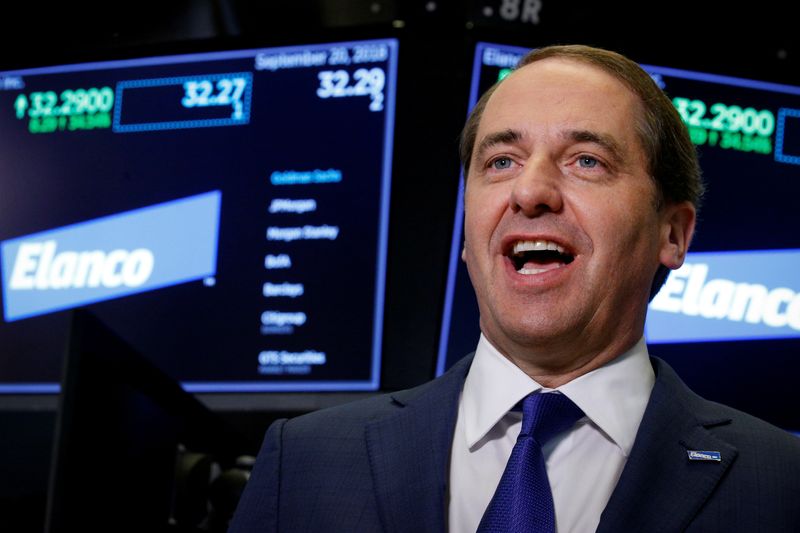 &copy; Reuters. FILE PHOTO: Elanco Animal Health Inc. President and CEO Jeff Simmons, speaks during an interview at the New York Stock Exchange (NYSE) in New York, U.S., September 20, 2018. REUTERS/Brendan McDermid/File Photo