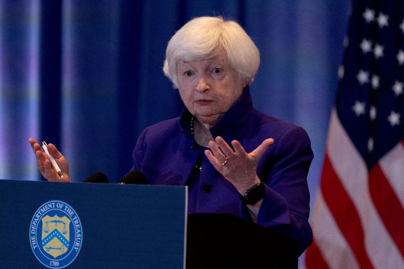 &copy; Reuters. FILE PHOTO: U.S. Treasury Secretary Janet Yellen attends a press conference in San Francisco, California, U.S., November 10, 2023. REUTERS/Carlos Barria/File Photo