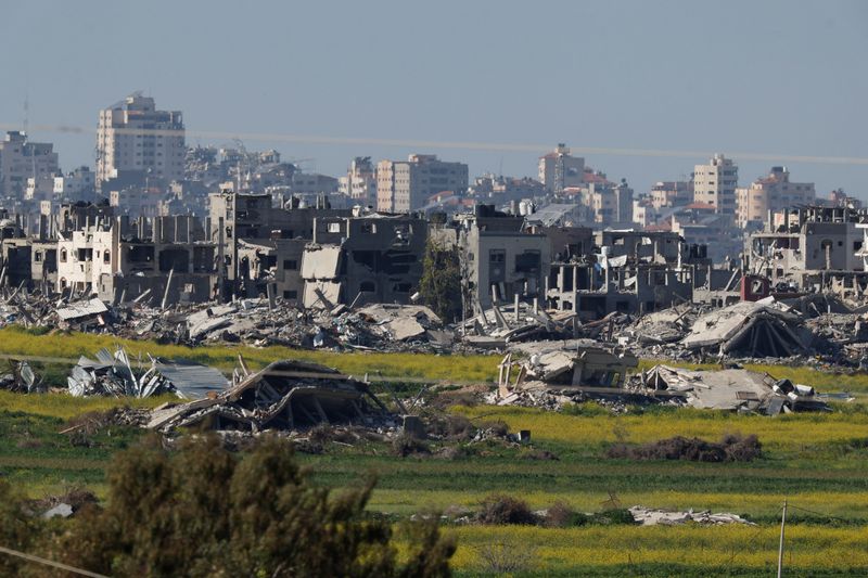 &copy; Reuters. A view of damaged buildings in the Gaza Strip, amid the ongoing conflict between Israel and Palestinian Islamist group Hamas, as seen from southern Israel, February 29, 2024. REUTERS/Amir Cohen