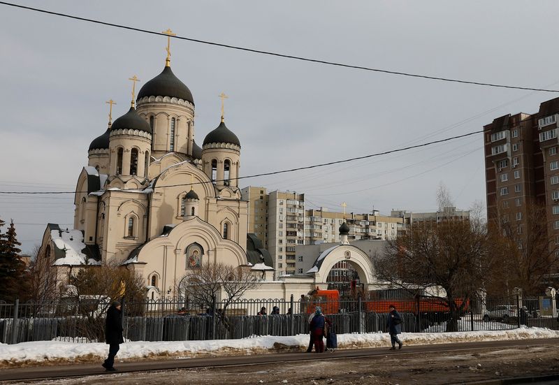 &copy; Reuters. General view of the Church of the Icon of the Mother of God, where service for Alexei Navalny, the Russian opposition leader who died in a prison camp, is expected to be held, in Moscow, Russia February 29, 2024.  REUTERS/Stringer