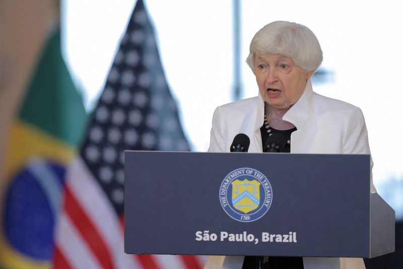 &copy; Reuters. FILE PHOTO: U.S. Treasury Secretary Janet Yellen speaks during a press conference to highlight her key priorities for the G20 Finance Ministers and Central Bank Governors meetings, in Sao Paulo, Brazil, February 27, 2024. REUTERS/Carla Carniel/File Photo