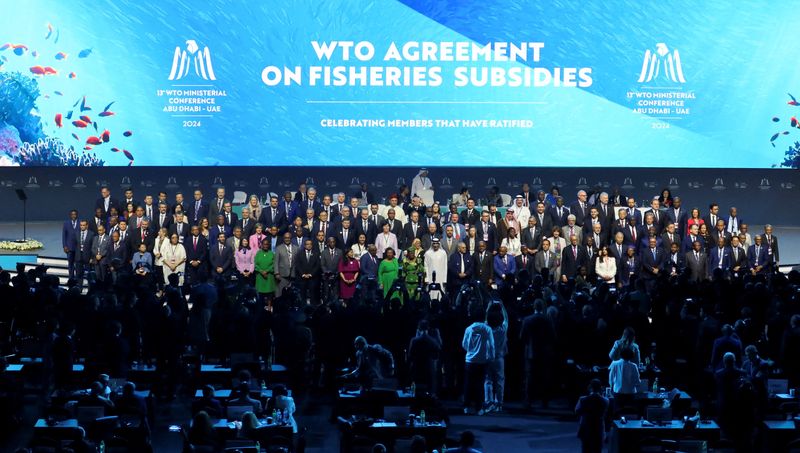 &copy; Reuters. FILE PHOTO: Delegates pose for a family photo during the 13th WTO ministerial conference in Abu Dhabi, United Arab Emirates, February 26, 2024. REUTERS/Abdel Hadi Ramahi/File Photo