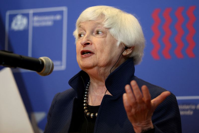 &copy; Reuters. U.S. Secretary of the Treasury Janet Yellen attends a press conference with Chile's Finance Minister Mario Marcel (not pictured) at the Finance Ministry building in Santiago, Chile, March 1, 2024. REUTERS/Ivan Alvarado