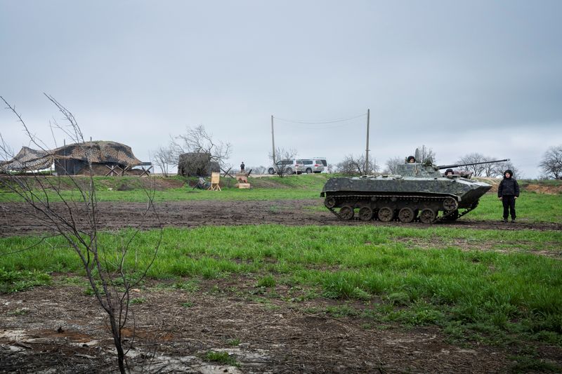 &copy; Reuters. Vue générale d'une position de défense de la Garde nationale ukrainienne à Odessa. en Ukraine. /Photo prise le 10 avril 2023/REUTERS/Ritzau Scanpix/Bo Amstrup
