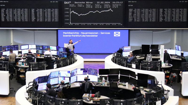 &copy; Reuters. Photo d'archives du graphique DAX de l'indice boursier allemand à la bourse de Francfort. /Photo prise le 22 février 2024 à Francfort, Allemagne/REUTERS/Staff