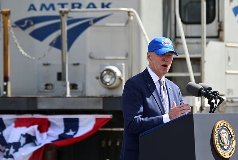 &copy; Reuters. FILE PHOTO: U.S. President Joe Biden delivers remarks at an event marking Amtrak's 50th Anniversary, at the 30th Street Station in Philadelphia, Pennsylvania, U.S., April 30, 2021. REUTERS/Erin Scott/ FILE PHOTO