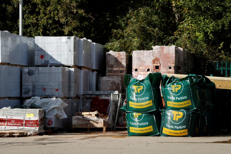 &copy; Reuters. FILE PHOTO: Bricks are pictured at Travis Perkins, a timber and building merchants yard in St Albans, Britain October 22, 2020. REUTERS/Paul Childs/File Photo