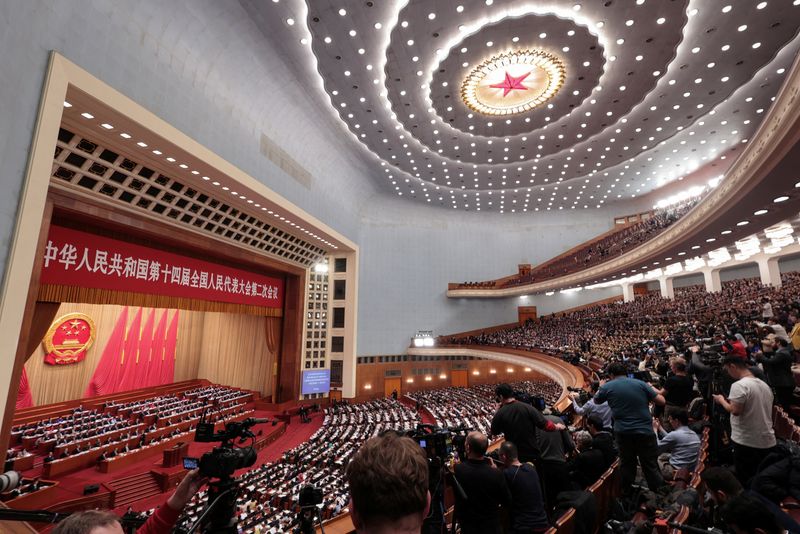 © Reuters. A general view of the opening session of the National People's Congress (NPC) at the Great Hall of the People in Beijing, China March 5, 2024. REUTERS/Tingshu Wang