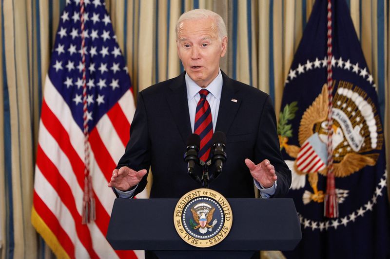 &copy; Reuters. U.S. President Joe Biden delivers remarks before a meeting of his Competition Council, in the State Dining Room at the White House in Washington, U.S., March 5, 2024. REUTERS/Evelyn Hockstein