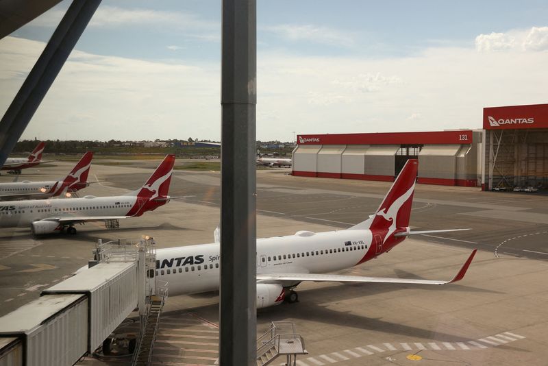 &copy; Reuters. FILE PHOTO: Qantas planes are seen at a domestic terminal at Sydney Airport in Sydney, Australia, November 16, 2020.  REUTERS/Loren Elliott/File Photo