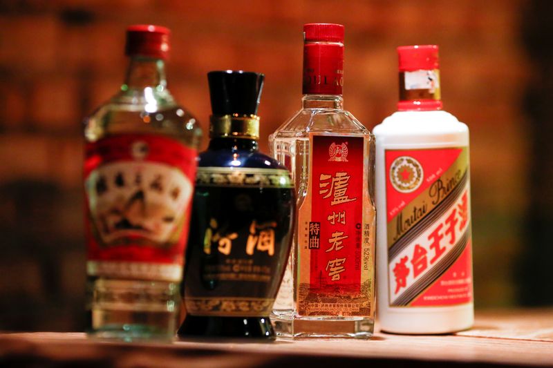 &copy; Reuters. FILE PHOTO: Bottles of the Chinese spirit baijiu are on display at the Capital Spirits Baijiu Bar in Beijing, China June 22, 2017. Picture taken June 22, 2017.  REUTERS/Thomas Peter/File Photo
