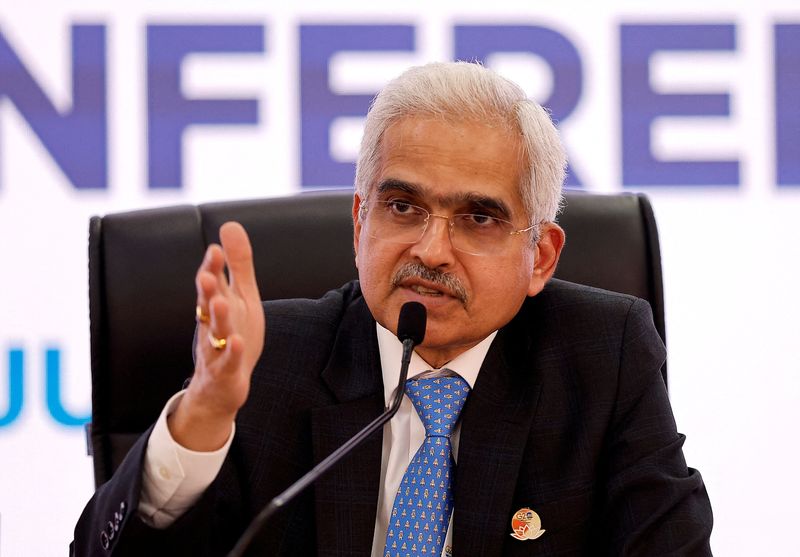 © Reuters. Reserve Bank of India (RBI) Governor Shaktikanta Das speaks during a press conference after a G20 Finance Ministers' and Central Bank governors' meeting at Gandhinagar, India, July 18, 2023. REUTERS/Amit Dave/File Photo