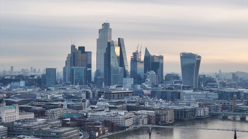 © Reuters. A drone view of the City of London, Britain's financial powerhouse, two days before the government presents its critical pre-election budget, in London, Britain March 3, 2024. REUTERS/Yann Tessier/File Photo