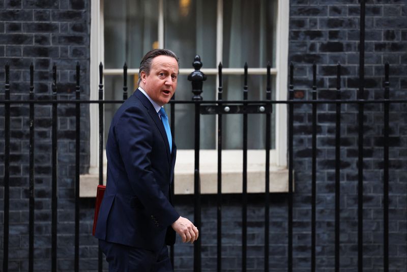 &copy; Reuters. وزير الخارجية البريطاني ديفيد كاميرون في لندن بتاريخ اليادس من مارس آذار 2024. تصوير: هانا مكاي - رويترز