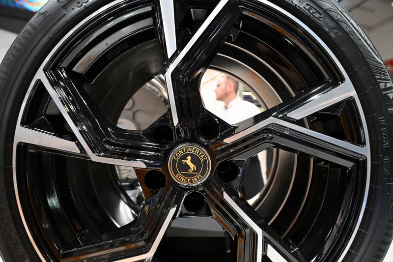 &copy; Reuters. The name of German Manufacturing company Continental is pictured on a wheel during an event a day ahead of the official opening of the 2023 Munich Auto Show IAA Mobility, in Munich, Germany, September 4, 2023. REUTERS/Angelika Warmuth/File photo