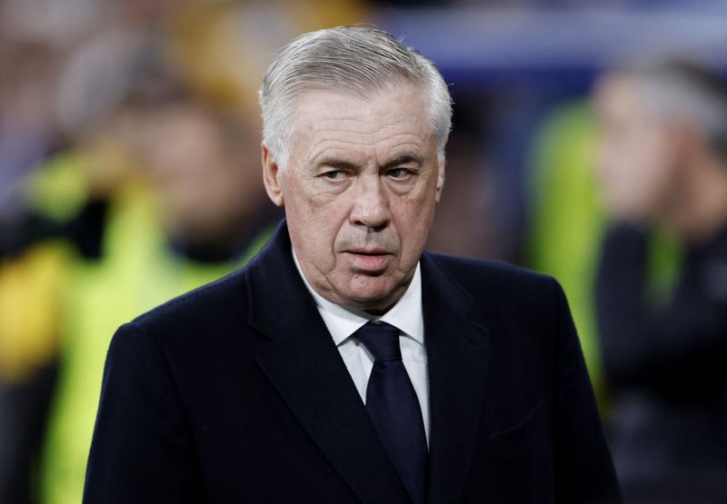 &copy; Reuters. Técnico do Real Madrid, Carlo Ancelotti, durante partida contra o RB Leipzig pela Liga dos Campeões
06/03/2024 REUTERS/Juan Medina