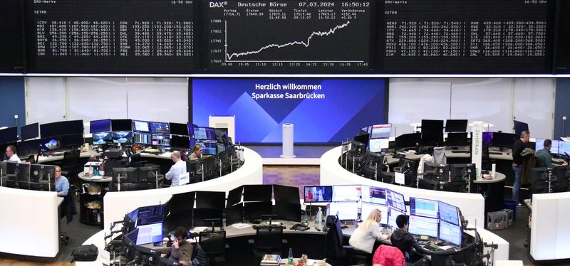 &copy; Reuters. The German share price index DAX graph is pictured at the stock exchange in Frankfurt, Germany, March 7, 2024.     REUTERS/Staff
