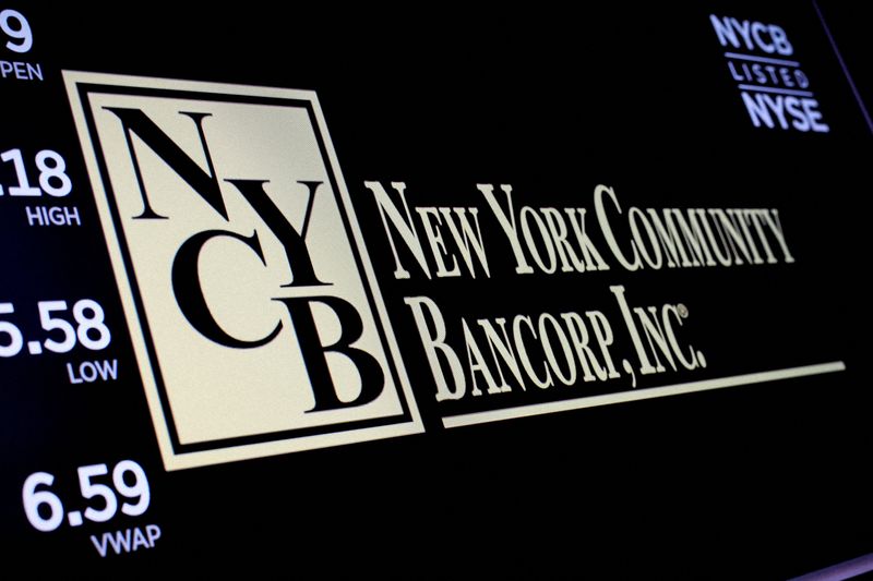 &copy; Reuters. FILE PHOTO: A screen displays the trading information for New York Community Bancorp on the floor at the New York Stock Exchange (NYSE) in New York City, U.S., January 31, 2024.  REUTERS/Brendan McDermid/File Photo/File Photo