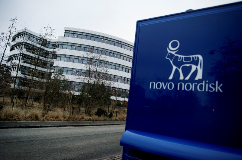 &copy; Reuters. FILE PHOTO: Novo Nordisk logo is seen in Bagsvaerd outside of Copenhagen, Denmark February 1, 2017. Scanpix Denmark/Liselotte Sabroe via REUTERS/File Photo