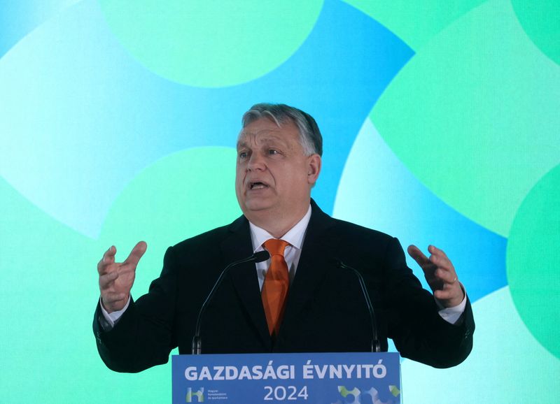 &copy; Reuters. FILE PHOTO: Hungarian Prime Minister Viktor Orban speaks during an economic forum in Budapest, Hungary, March 4, 2024. REUTERS/Bernadett Szabo/File Photo