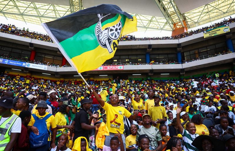 &copy; Reuters. An African National Congress (ANC) supporter waves a flag during the 112th anniversary celebrations of the founding of the party, at Mbombela Stadium in Mpumalanga province, South Africa, January 13, 2024. REUTERS/Siphiwe Sibeko/File Photo
