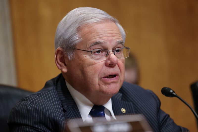 &copy; Reuters. U.S. Senator Bob Menendez (D-NJ) speaks during a Senate Foreign Relations Committee hearing on "Accountability for Russian Atrocities in Ukraine", on Capitol Hill in Washington, U.S., May 31, 2023.  REUTERS/Julia Nikhinson/File Photo