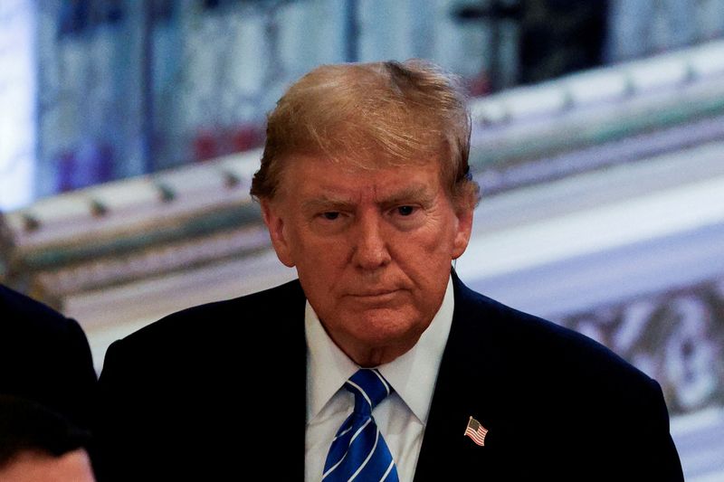 &copy; Reuters. FILE PHOTO: Republican presidential candidate and former U.S. President Donald Trump attends a watch party event to mark the Super Tuesday primary elections at his Mar-a-Lago property, in Palm Beach, Florida, U.S. March 5, 2024. REUTERS/Marco Bello/File P