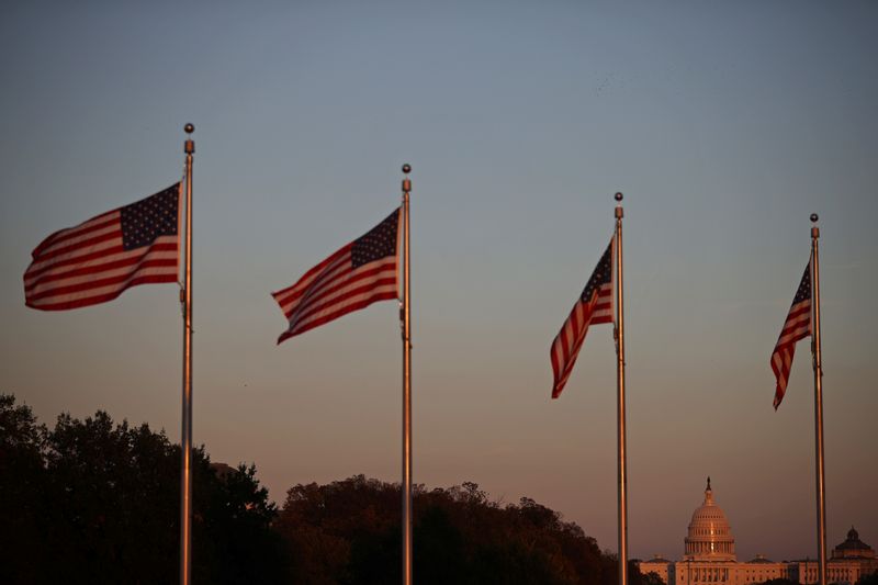 © Reuters. أعلام أمريكية ترفرف في واشنطن بصورة من أرشيف - رويترز