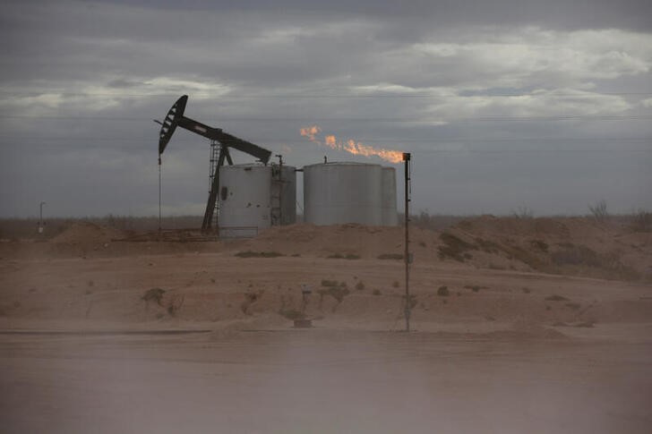 &copy; Reuters. 米エネルギー情報局（ＥＩＡ）が１１日発表した統計によると、米国の原油生産量が６年連続で世界トップとなったほか、過去最高を記録した。写真は、米テキサス州の油田で稼働するポン