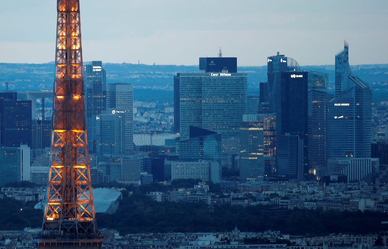 &copy; Reuters. FILE PHOTO: The skyline of La Defense business district is seen behind the Eiffel tower in Paris, France, July 14, 2020. Picture taken July 14, 2020.  REUTERS/Charles Platiau/File Photo