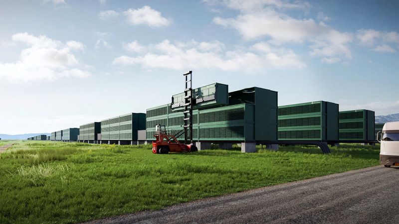 &copy; Reuters. FILE PHOTO: An artist's rendering shows CarbonCapture DAC container-sized modules being assembled into clusters, in this handout image obtained by Reuters on September 6, 2022.  CarbonCapture Inc./Handout via REUTERS /File Photo