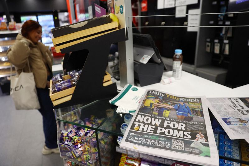 &copy; Reuters. FILE PHOTO: Soccer Football - The Daily Telegraph newspaper is seen on a shop counter in the Sydney Business District, Sydney, Australia, August 14, 2023 REUTERS/Carl Recine/File Photo