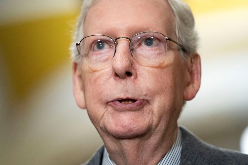 &copy; Reuters. FILE PHOTO: U.S. Senate Minority Leader Mitch McConnell, (R-KY) speaks with reporters following the Senate Republicans weekly policy lunch on Capitol Hill in Washington, U.S., March 6, 2024. REUTERS/Bonnie Cash/File Photo