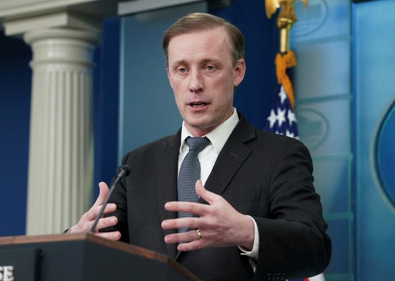 &copy; Reuters. مستشار الأمن القومي بالبيت الأبيض جيك سوليفان يتحدث خلال مؤتمر صحفي بالبيت الأبيض بواشنطن يوم الثلاثاء. تصوير: كيفن لامارك - رويترز