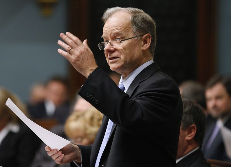 &copy; Reuters. FILE PHOTO: Quebec's Minister of Finance Raymond Bachand speaks as he presents his provincial budget at the National Assembly in Quebec City, March 20, 2012. REUTERS/Jacques Boissinot/Pool/File Photo