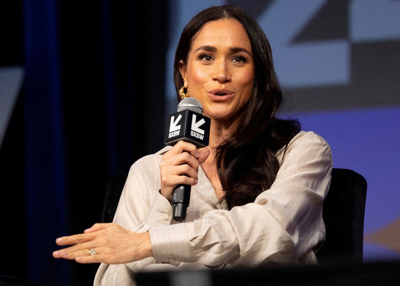 &copy; Reuters. FILE PHOTO: Meghan, Duchess of Sussex,speaks during a keynote on women’s representation in media and entertainment with Errin Haines, Katie Couric, Brooke Shields, and Nancy Wang Yuen at the South by Southwest Conference (SXSW) in Austin,Texas, U.S. Mar
