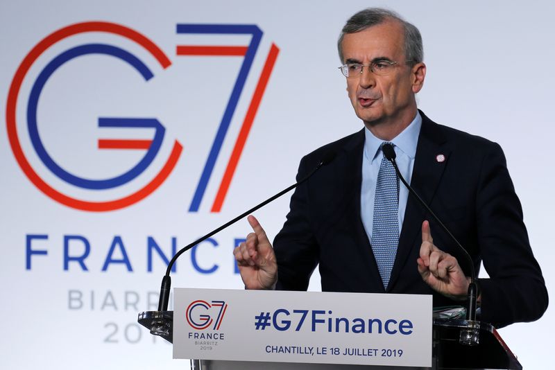 &copy; Reuters. FILE PHOTO: Governor of the Bank of France Francois Villeroy de Galhau speaks during a news conference at the G7 finance ministers and central bank governors meeting in Chantilly, near Paris, France, July 18, 2019.  REUTERS/Pascal Rossignol/File Photo