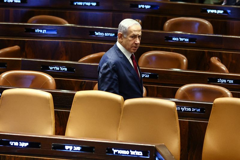 &copy; Reuters. Israeli Prime Minister Benjamin Netanyahu looks on as Israel's parliament is scheduled to elect its two members to the committee that appoints judges, at the plenum of the Knesset, Israel's parliament, in Jerusalem, June 14, 2023. REUTERS/Ronen Zvulun/Fil