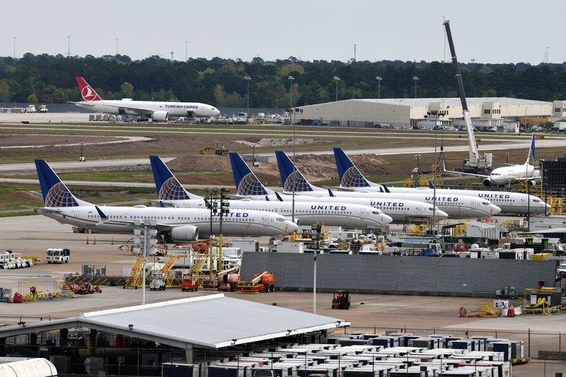 &copy; Reuters. FILE PHOTO: United Airlines planes, including a Boeing 737 MAX 9 model, are pictured at George Bush Intercontinental Airport in Houston, Texas, U.S., March 18, 2019.  REUTERS/Loren Elliott/File Photo