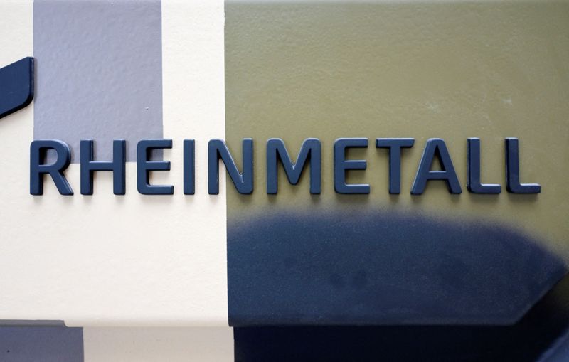 &copy; Reuters. FILE PHOTO: The logo of Rheinmetall is seen at a production line of German company Rheinmetall, which produces weapons and ammunition for tanks and artillery, during a media tour at the company’s plant in Unterluess, Germany, June 6, 2023. REUTERS/Fabia