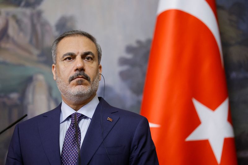 &copy; Reuters. وزير الخارجية التركي هاكان فيدان خلال مؤتمر صحفي في موسكو يوم 31 أغسطس آب 2023. صورة لرويترز من ممثل لوكالات الأنباء.
