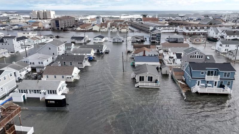 &copy; Reuters. FILE PHOTO: A drone view of flooding during high tide in Hampton, New Hampshire, U.S. March 10, 2024, in this screengrab from a handout video. Henry's Weather Channel/Handout via REUTERS    THIS IMAGE HAS BEEN SUPPLIED BY A THIRD PARTY/File Photo