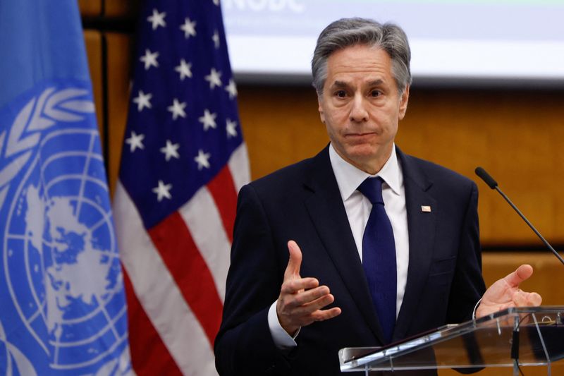 &copy; Reuters. U.S. Secretary of State Antony Blinken delivers remarks at the 67th Session of the UN Commission on Narcotic Drugs at Vienna International Centre, in Vienna, Austria March 15, 2024. REUTERS/Evelyn Hockstein/Pool