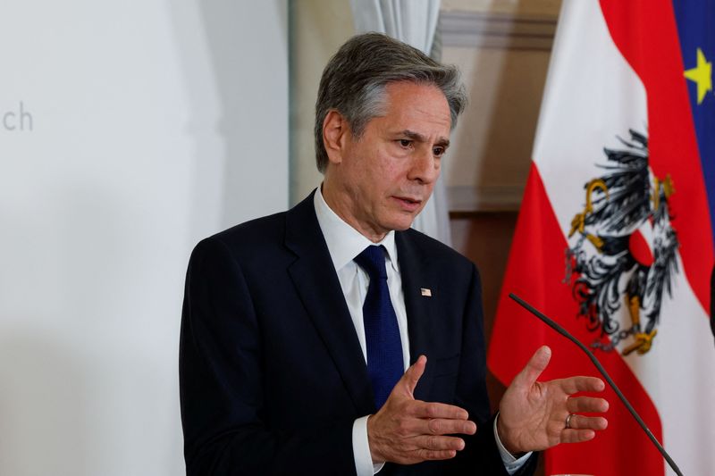 &copy; Reuters. U.S. Secretary of State Antony Blinken speaks during a press conference with Austrian Foreign Minister Alexander Schallenberg (not pictured), at Federal Chancellery in Vienna, Austria March 15, 2024. REUTERS/Evelyn Hockstein/Pool