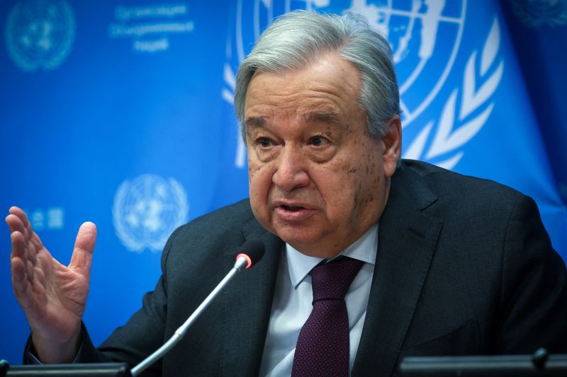&copy; Reuters. FOTO DE ARCHIVO. El secretario general de las Naciones Unidas, António Guterres, habla durante una rueda de prensa en la sede de la ONU en Nueva York, EEUU. 8 de febrero de 2024. REUTERS/Mike Segar