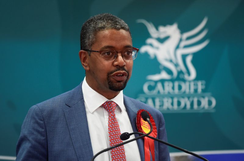 &copy; Reuters. FILE PHOTO: Labour's Vaughan Gething, Minister for Health and Social Services of Wales speaks following the announcement of results in the Senedd and Police & Crime Commissioner Elections at a sports centre being used as a counting centre in Cardiff, Wale