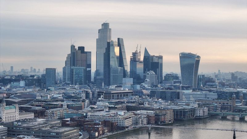 &copy; Reuters. FILE PHOTO: A drone view of the City of London, Britain's financial powerhouse,, Britain March 3, 2024. REUTERS/Yann Tessier//File Photo