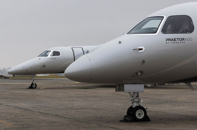 &copy; Reuters. A view of Embraer Praetor 600 aircraft before the Latin American Business Aviation Conference & Exhibition fair (LABACE) at Congonhas Airport in Sao Paulo, Brazil August 6, 2022. REUTERS/Roosevelt Cassio