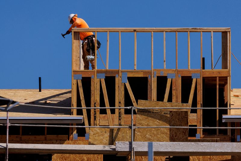 &copy; Reuters. FILE PHOTO: New contemporary attached residential homes are shown under construction by Beazer Homes USA Inc. in Vista, California, U.S., October 24, 2023. REUTERS/Mike Blake/File Photo